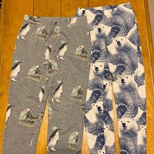 Bundle of gap pants size 8, polar bear leggings, polar bear and penguin joggers